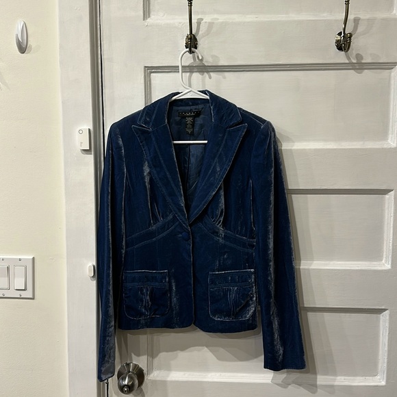 LAUNDRY by Shelli Segal blue Velvet Blazer silk blend EUC - Picture 3 of 5